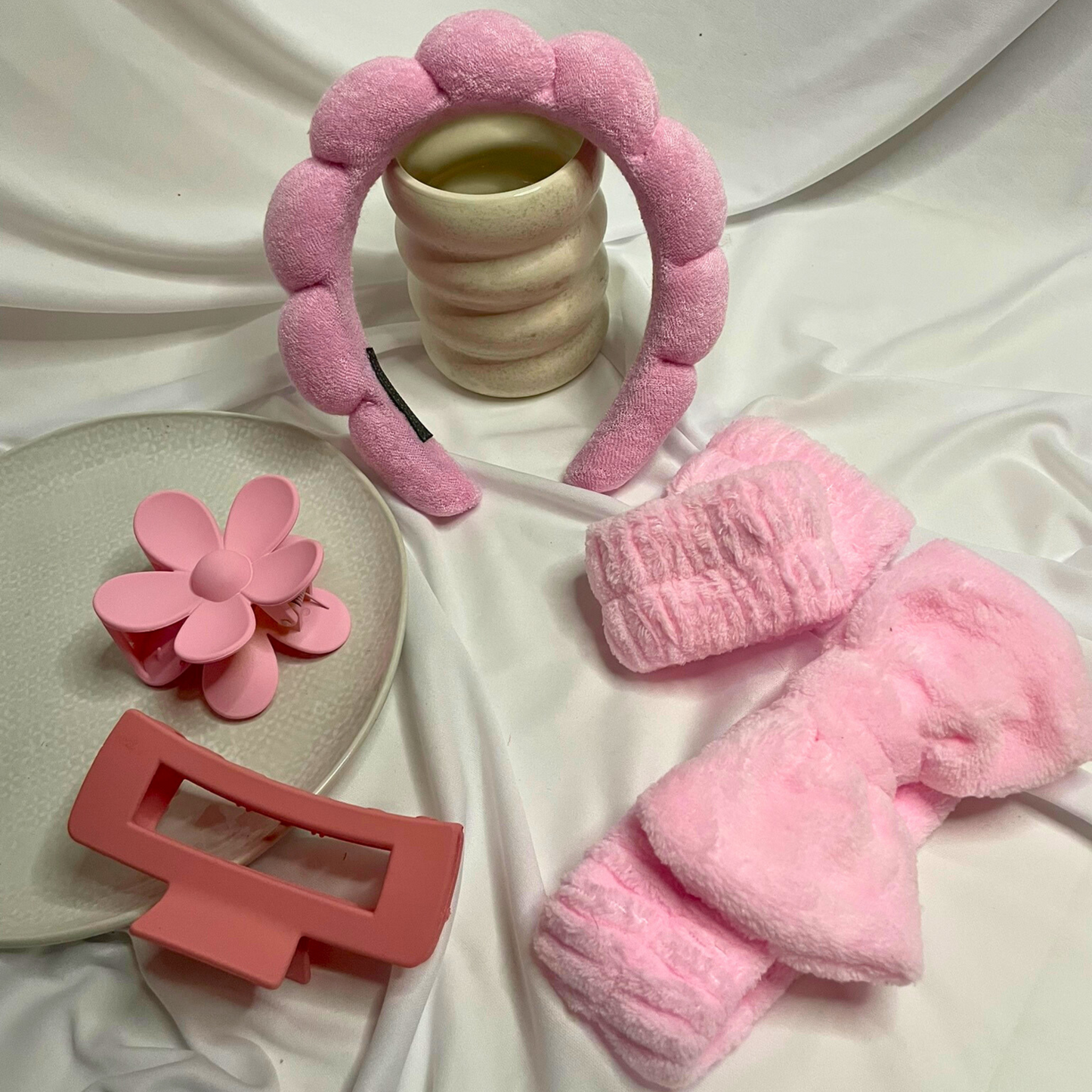 5pcs Headband, Wristbands for Skin Care with With Hair Clips