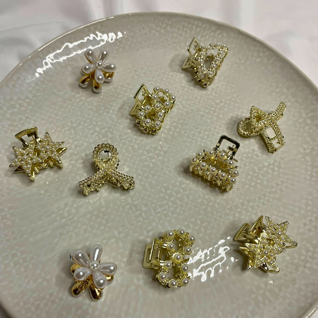 10 pcs Imitation Pearl & Rhinestone Hair Claw Clips