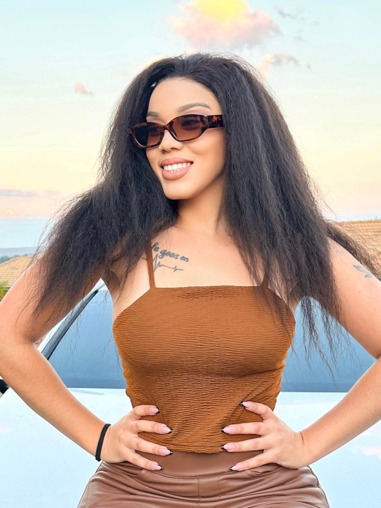 Kinky Straight Full Frontal Yaki Wig Natural Colour